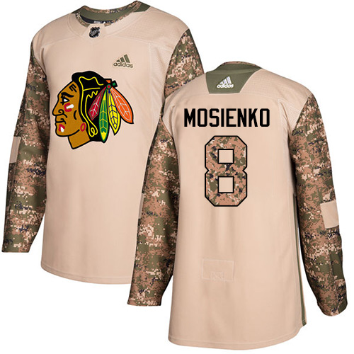 Adidas Blackhawks #8 Bill Mosienko Camo Authentic Veterans Day Stitched NHL Jersey